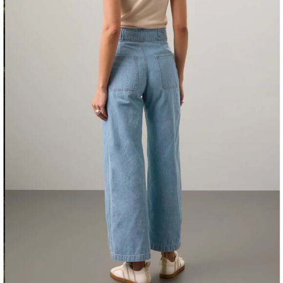 Hudson Wide Leg Baggy Jeans Denim SIZE 29 Light Wash Tie Waist  Linen $245 - Picture 2 of 11